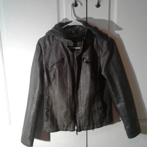 Grey Leather Winter Jacket